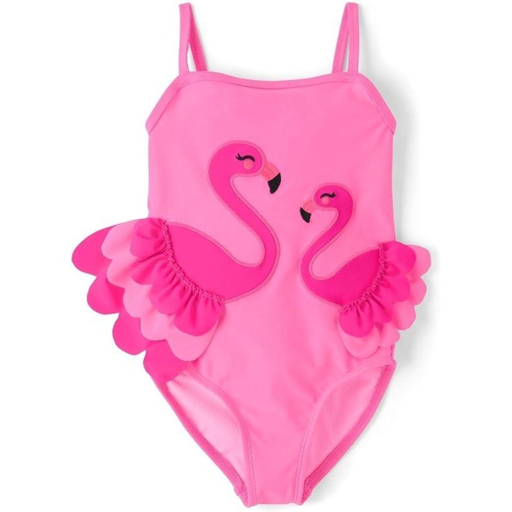 Gymboree Girls Pink Flamingo Ruffle One Piece Swimsuit Neon Peony Size 10 NEW